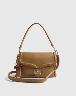 Beige Tab Front Cherry Charm Shoulder Bag