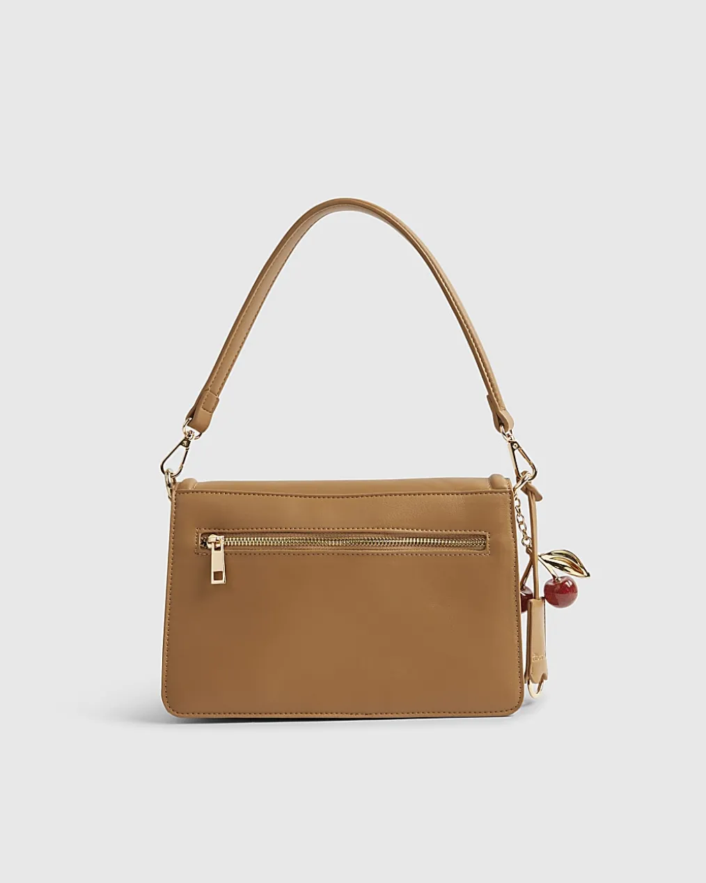 Beige Tab Front Cherry Charm Shoulder Bag