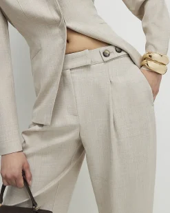 Beige Tailored Barrel Leg Trousers
