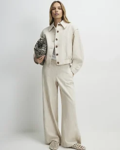 Beige Tailored Bomber Jacket