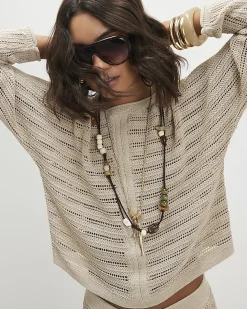 Beige Tape Yarn Knitted Jumper