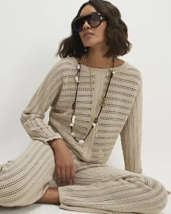 Beige Tape Yarn Knitted Jumper
