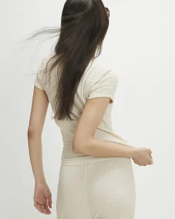 Beige Textured Fitted T-Shirt