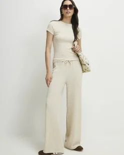 Beige Textured Fitted T-Shirt