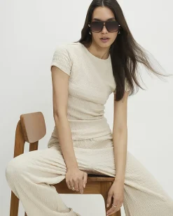 Beige Textured Fitted T-Shirt