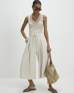 Beige Tie Detail Culottes