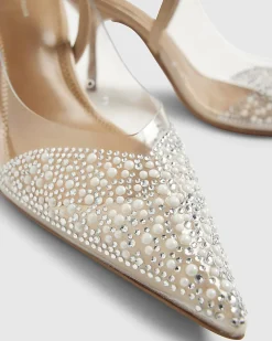 Beige Wide Fit Perspex Pointed Court Heels