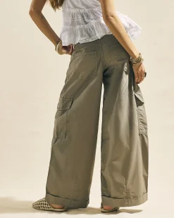 Beige Wide Leg Cargo Trousers