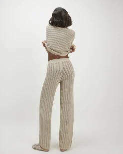 Beige Wide Leg Knitted Trousers
