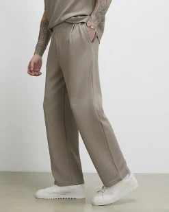 Beige Wide Leg Waffle Textured Joggers