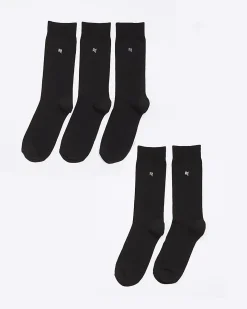Black 5 Pack Metallic Embroidered RI Socks