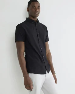 Black Textured Muscle Fit Short Sleeve Shirt