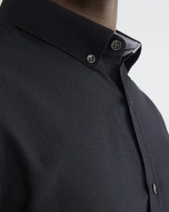 Black Textured Muscle Fit Short Sleeve Shirt