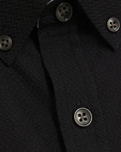 Black Textured Muscle Fit Short Sleeve Shirt