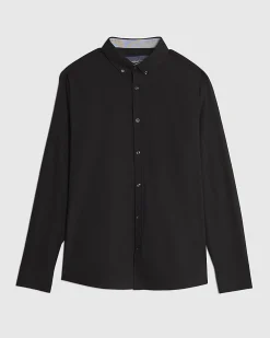 Black Textured Muscle Fit Long Sleeve Shirt