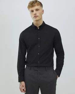 Black Textured Muscle Fit Long Sleeve Shirt