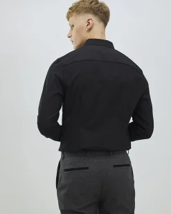 Black Textured Muscle Fit Long Sleeve Shirt