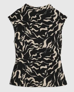 Black Abstract Grown On Sleeve Top