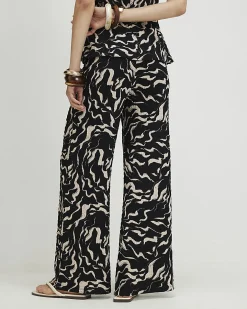 Black Abstract Wide Leg Trousers