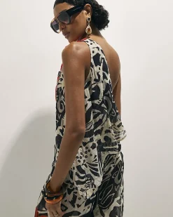 Black Asymmetric Crochet Flower Top