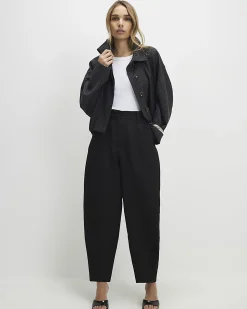 Black Barrel Leg Tailored Trousers
