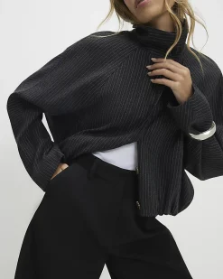 Black Barrel Leg Tailored Trousers