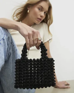 Black Beaded Clutch Bag