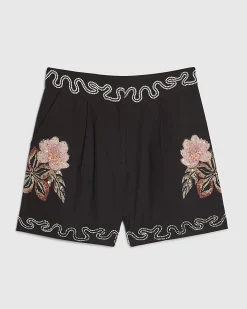 Black Beaded Floral Shorts
