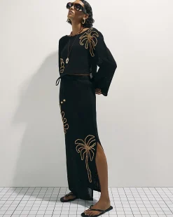 Black Beaded Knit Maxi Skirt