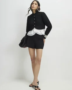 Black Belted Pintuck Shorts