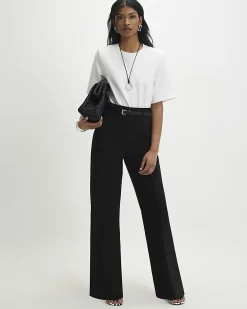 Black Belted Straight Leg Trousers