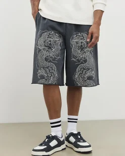 Black Bermuda Fit Japanese Dragon Shorts