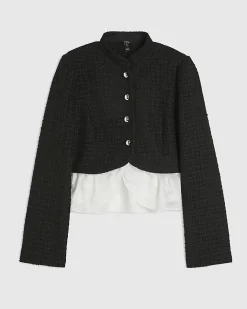 Black Boucle Hybrid Frill Trophy Jacket