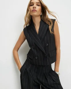 Black Boxy Fit Pinstripe Waistcoat