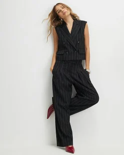 Black Boxy Fit Pinstripe Waistcoat