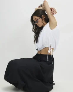 Black Bubble Hem Midi Skirt