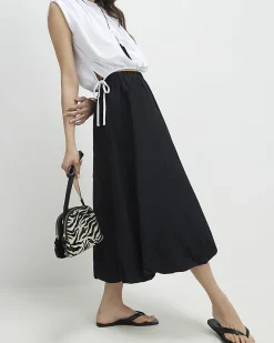 Black Bubble Hem Midi Skirt