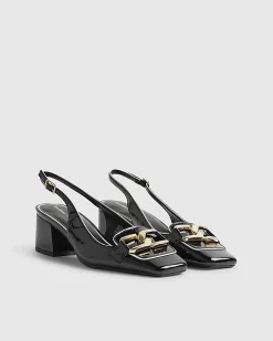 Black Buckle Loafer Court Slingback Heels