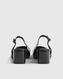 Black Buckle Loafer Court Slingback Heels