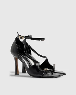 Black Buckle Strap Heeled Sandals