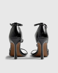 Black Buckle Strap Heeled Sandals