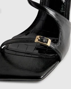 Black Buckle Strap Heeled Sandals