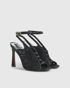 Black Butterfly Caged Heels