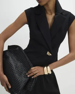 Black Cap Sleeve Twill Waistcoat