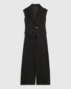 Black Cap Sleeve Wide Leg Jumpsuit