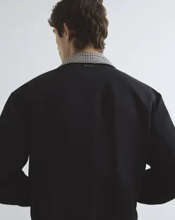 Black Check Lined Harrington Jacket