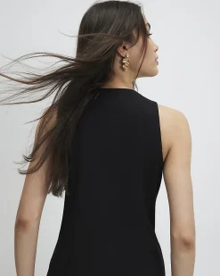 Black Collarless Asymmetric Waistcoat