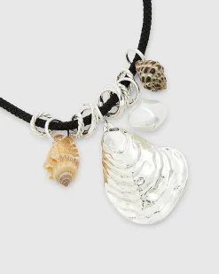 Black Corduroy Shell Necklace