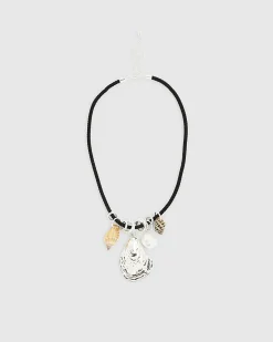 Black Corduroy Shell Necklace