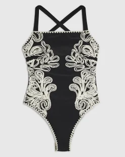 Black Cornelli Print Swimsuit